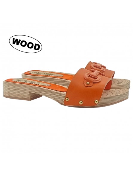 ORANGE WOODEN CLOGS WITH ACCESSORY