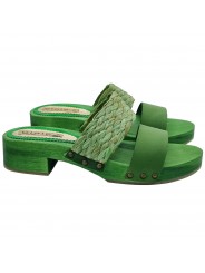 GREEN WOODEN CLOGS WITH BRAIDED BAND