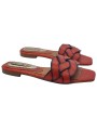 LOW CLOGS IN RED LEATHER WITH BRAIDED BAND