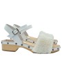 White clogs in wood with fur and low heel - GL13440 BIANCO