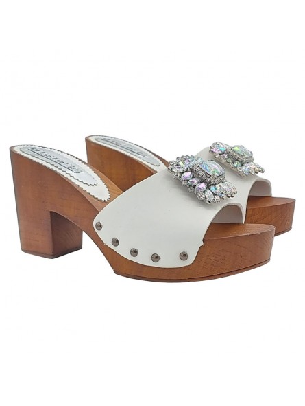 Women's clogs with leather upper enriched by Gioiello - Handmade in Italy