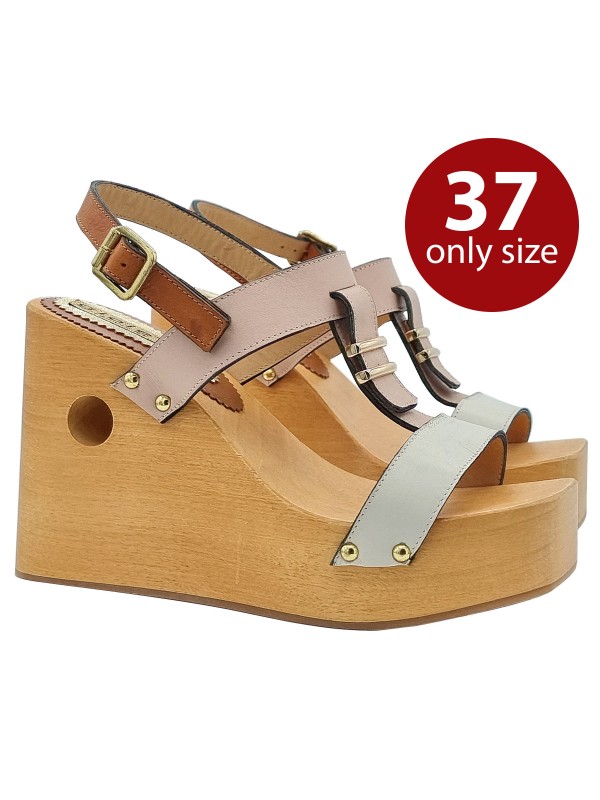 Women's wedges in two-tone leather and 11 cm heel - size 37